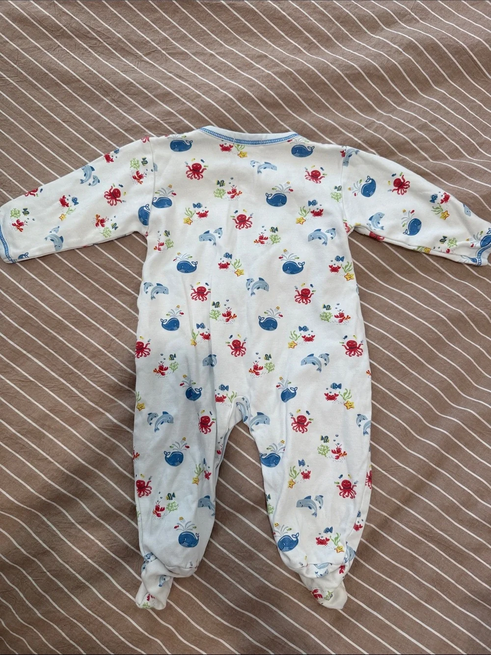 Kissy Kissy White Footed One-Piece with Blue & Red Ocean Motif